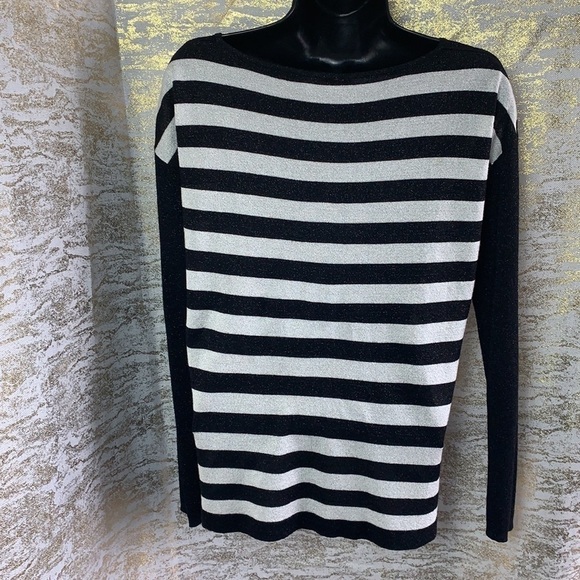 Dana Buchman black/white sparkly striped knitted sweater size XS - Picture 5 of 10